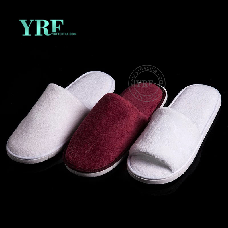 White Washable Open Toe Cotton Terry Slippers Hotel Slippers