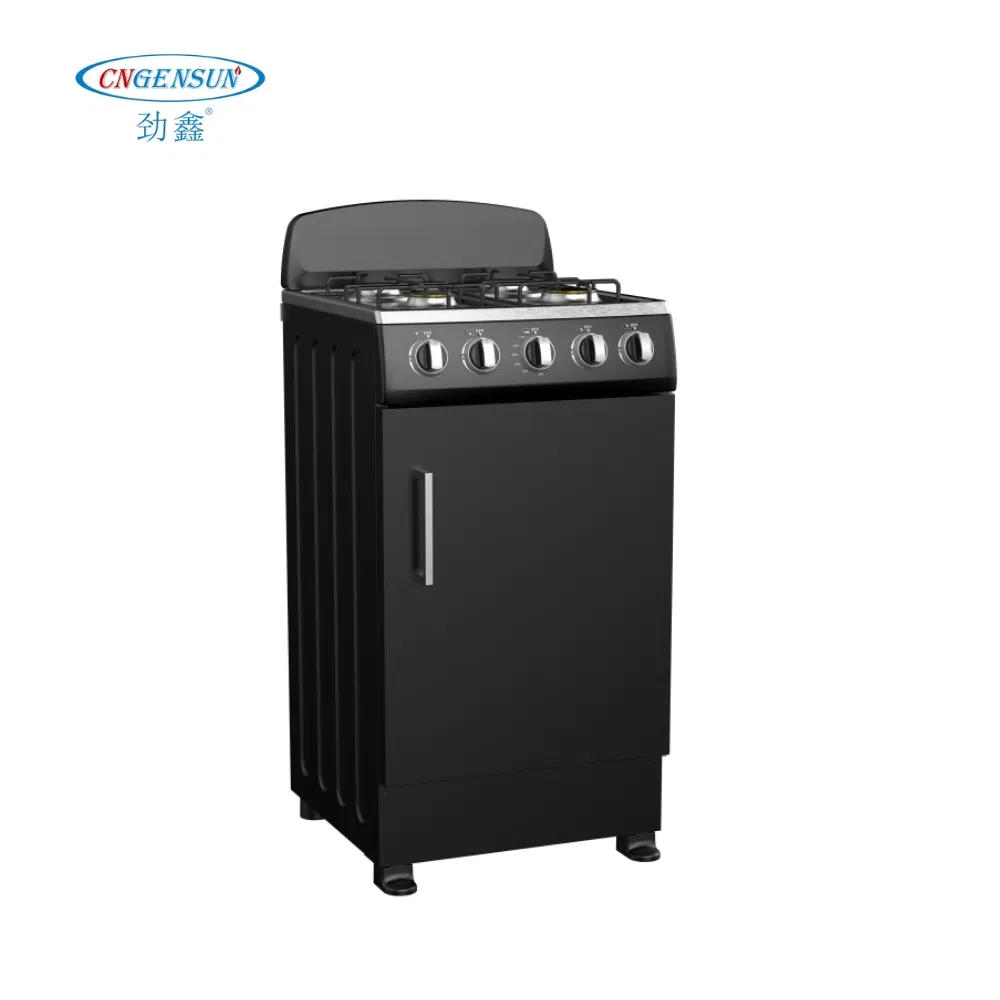 Compact Durable 20 Inch Black Freestanding Gas Stove with Convenient Storage Cabinet