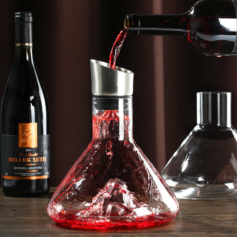 Premium Luxury Big Capacity 1600ml Glass Crystal Red Wine Decanter Stainless Steel Mouth Wine Dispenser