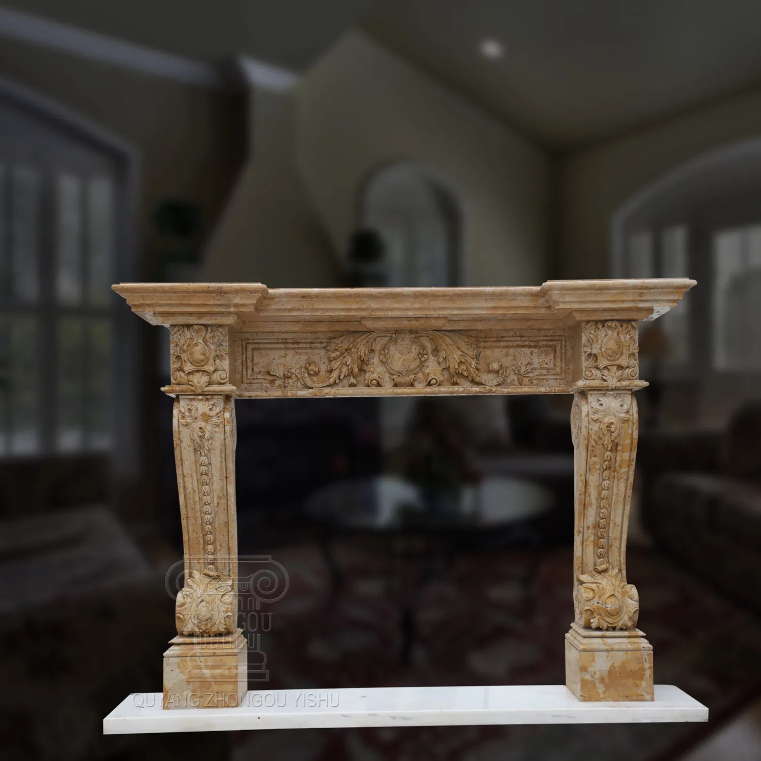 Beige Marble Fireplace Decoration Chimneypiece