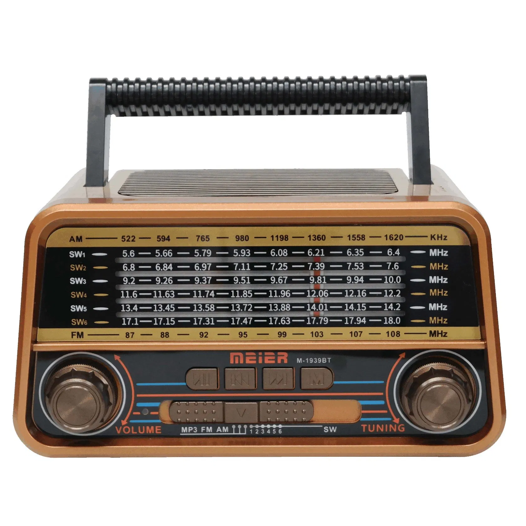 Bluetooth Products Portable 3-Band Am FM Sw Radio, TF Card and MP3 Player, Rechargeable Speakers Bluetooth Retro Design Meier M-1939bt