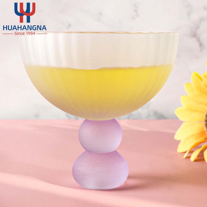 Nordic Frosted Ribbed Colored Milk Ice Cream Cup Gin Glass Margarita Red Wine Glasses Set for Wedding Gift