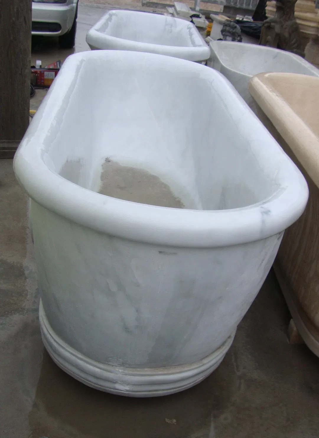 Fashion Attractive Design Hand Carved White Solid Freestanding Natural Stone Bathtub Marble Ellipse Bath Tub (SYBT-021)