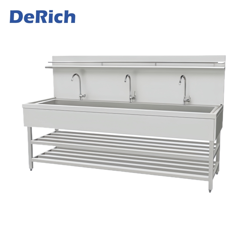 Derich China Made One-Piece Three Position Low Back Plate Automatic Induction Stainless Steel Surgical Medical Sink for Doctors