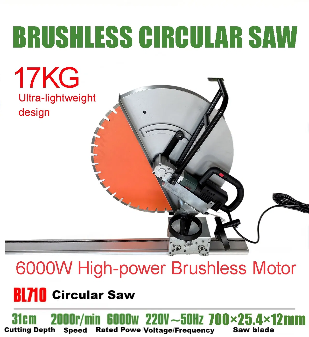6000W Electric Concrete Cutter with 28in Blade, Wet Cutting for Marble Cutter