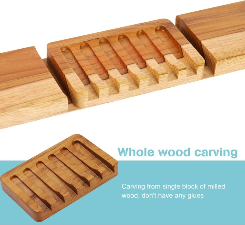 Wooden Soap Dish with Slanted Waterfall Design, Soap Holder & Saver