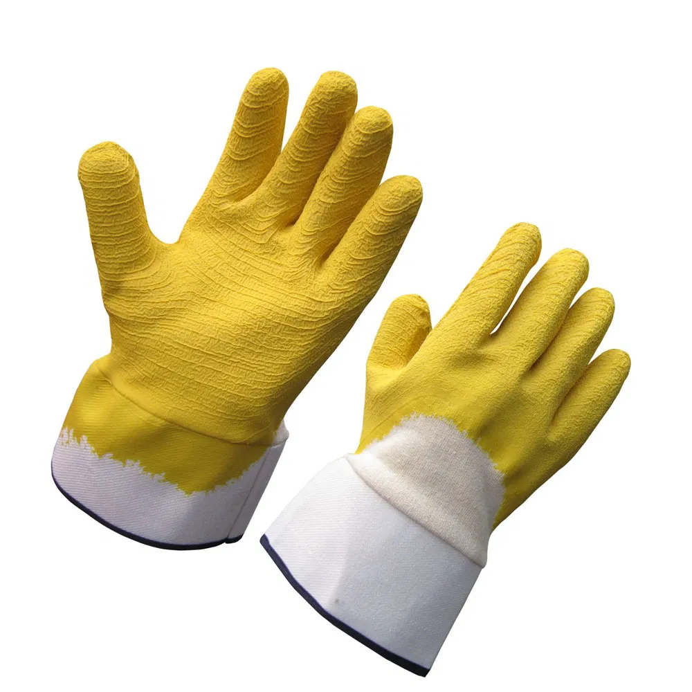 Cotton Coated Yellow Latex Heavy Duty Work Gloves