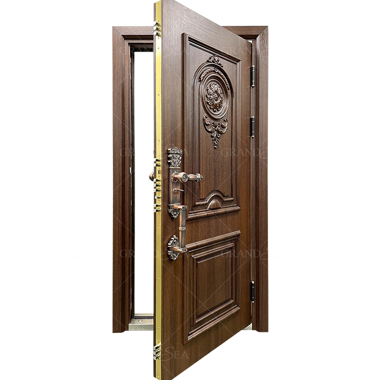 Us Villa Main Exterior Door for House Simple Design Wooden Door with Sidelights Modern Solid Wood Pivot Entry Doors