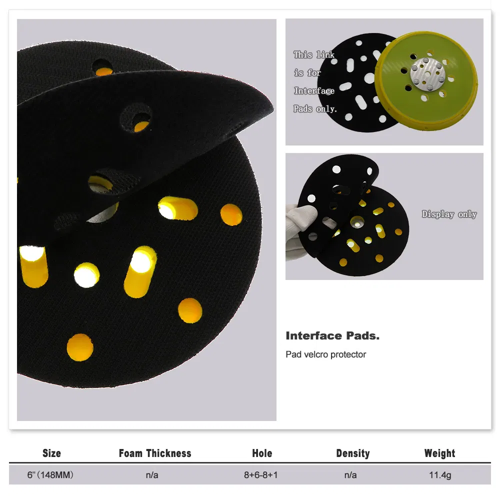 6inch 150mm Hook and Loop 8+6/8+1 Holes Black Interface Pad Protection Disc for Sanding Polishing Power Tools Accessories