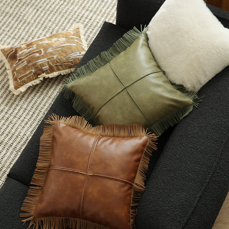 Cover Vintage Fashion Home Decor Oil Wax Leather Splicing Sofa Pillowcase