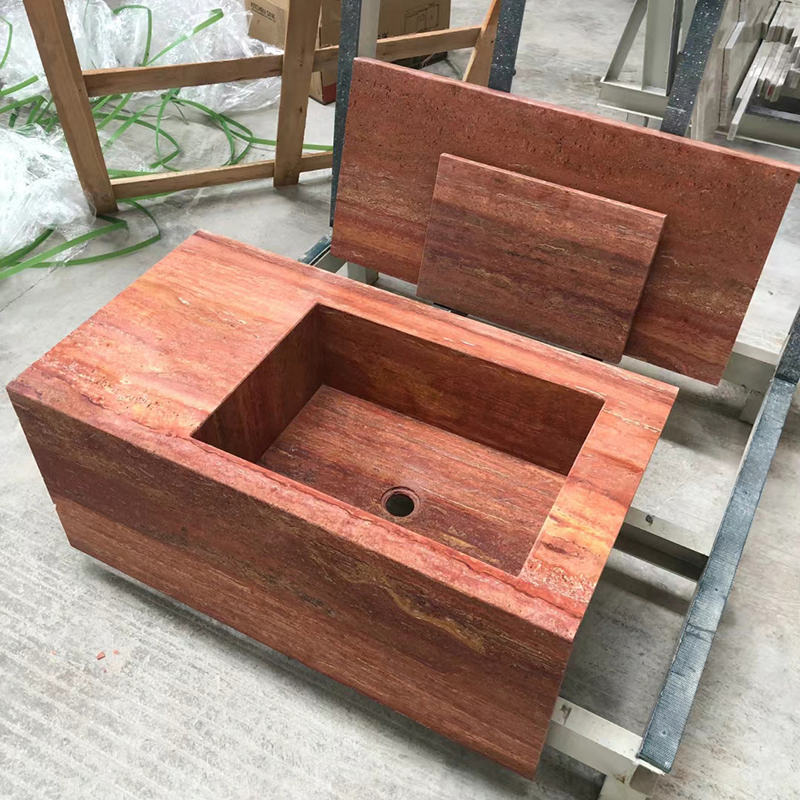 Раковина из красного травертина Newstar, настенная, мрамор