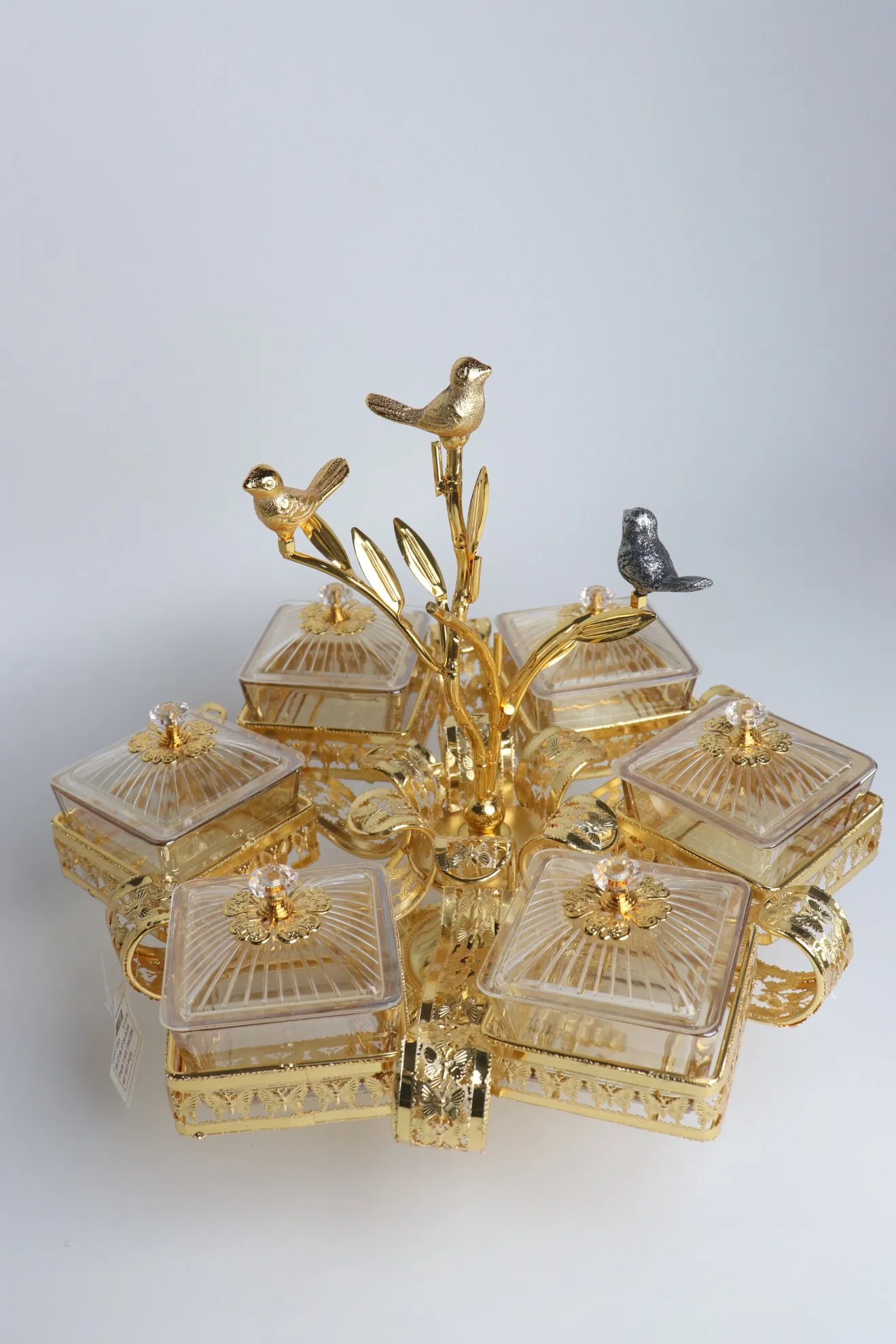 Luxury Home Decor Set, Featuring 6 Jars and a Gold-Plated Iron Candy Bowl