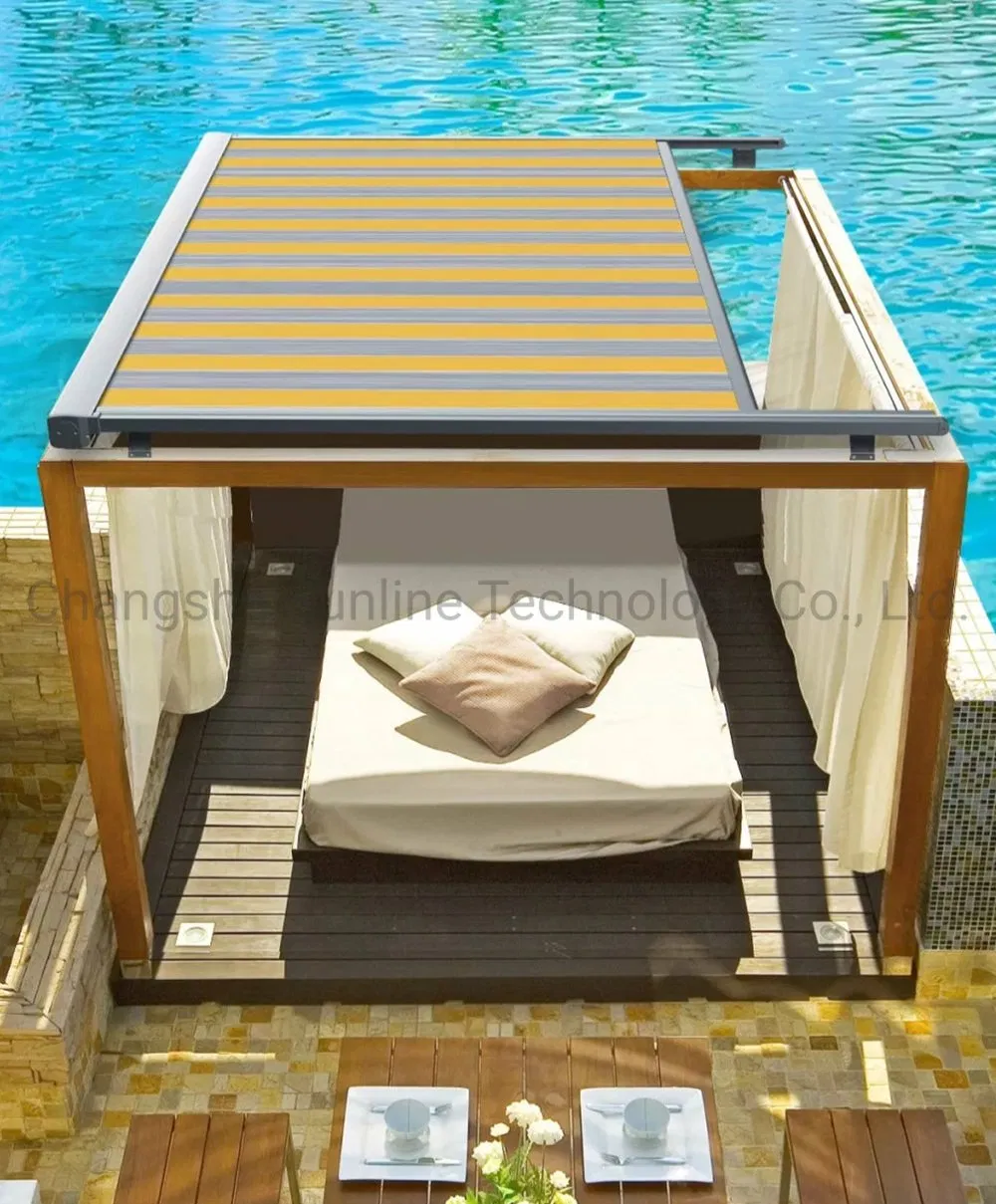 Outdoor High Quality Wood Pergola Roof Awning with Wind/Rain Sensor