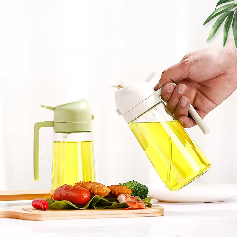 2 in 1 Olive Oil Dispenser Bottle 470ml Premium Glass Oil Spray Bottle for Kitchen Cooking Oil Bottle