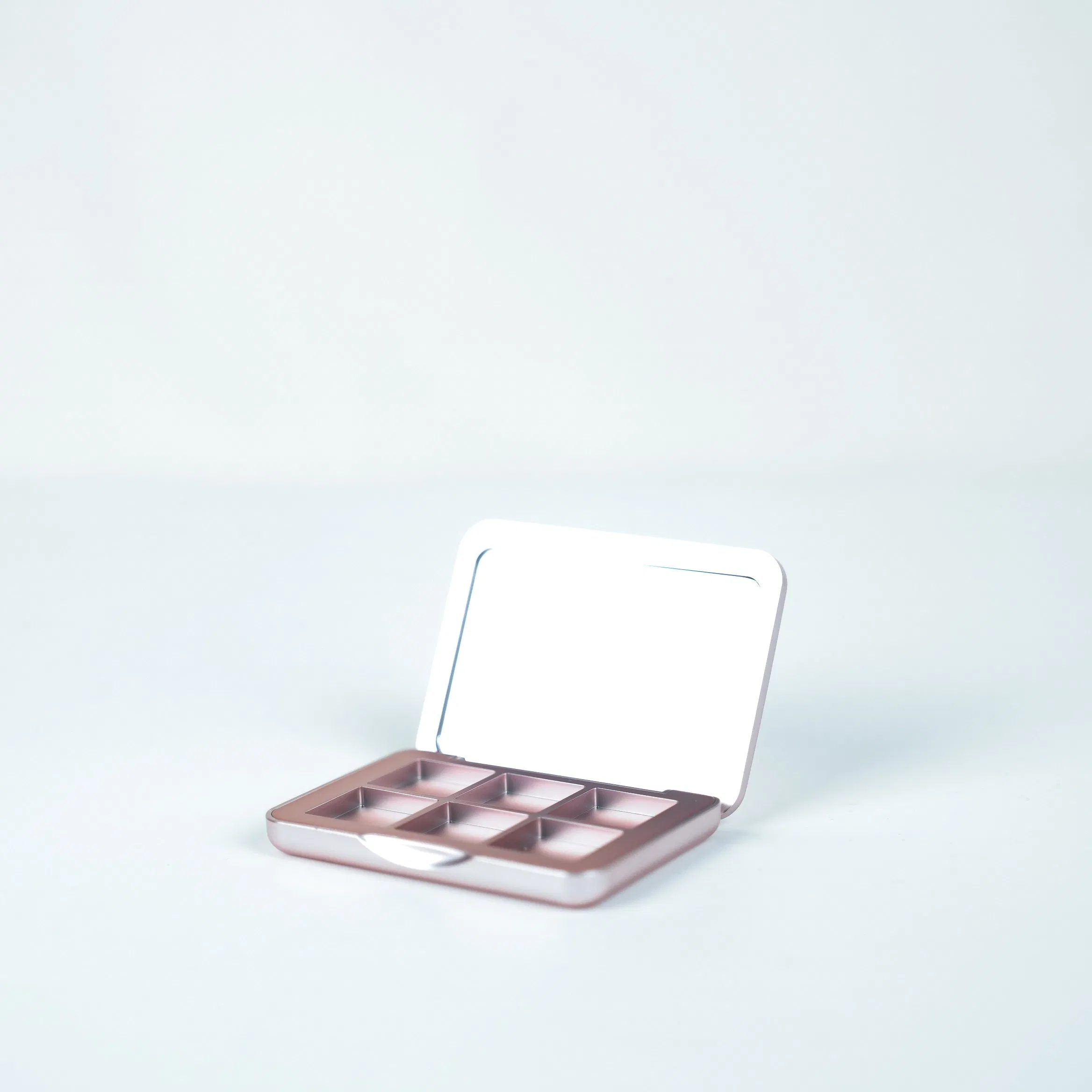 Custom Private Label Pink Eyeshadow Palette Case 6 Wells Plastic Empty Eyeshadow Box with Mirror