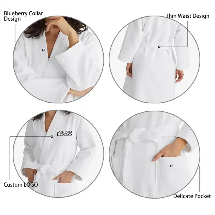 5 Star Hotel Luxury Custom Embroidered Logo Quality Cotton Waffle Bathrobe