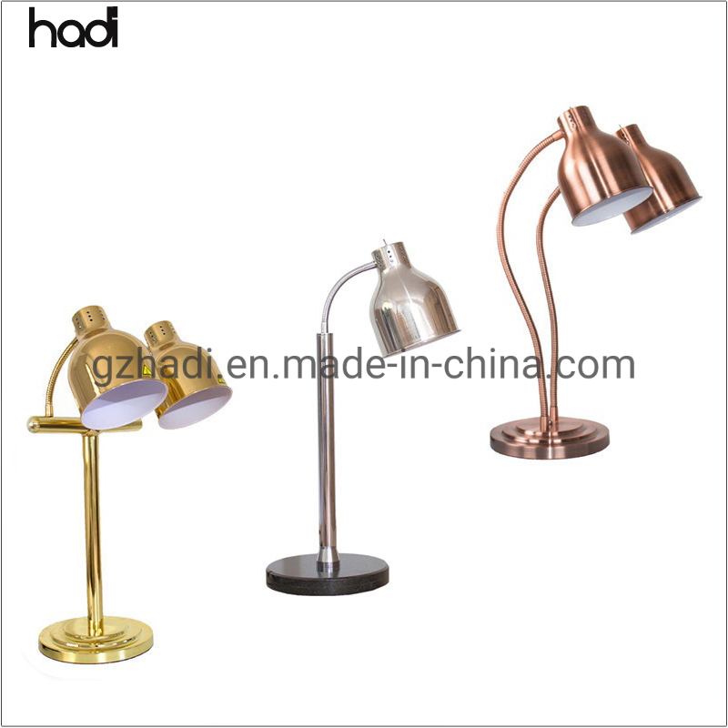 Hadi High Quality Restaurant Table Service Light Stainless Steel Commercial Gold Food Lamp Hotel Heat Buffet Food Warmer Light White Marble Standing Lamps