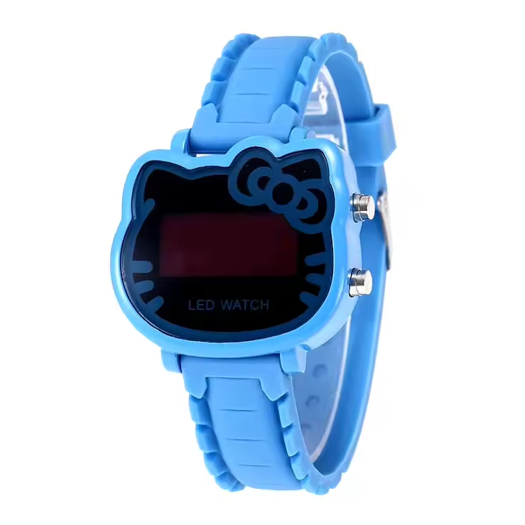 Hello Kitty Watch Little Girl Cute Cartoon Watch Girl Helloo Kitty Children LED Electronic Fashion Girls Red Pink Blue Watch