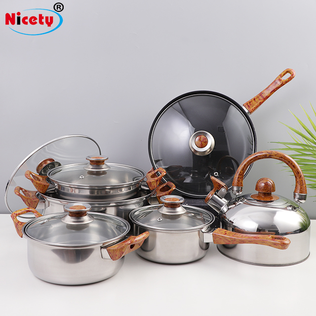 Wholesale Customized Home Kitchenware Casserole Saucepan Stainless Steel Cooking Pot Cookware Set