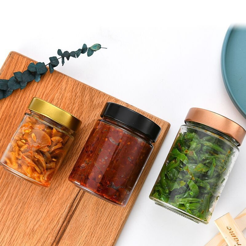 Frascos De Vidrio Food Grade Beef Pepper Jam Honey Jar Pickle Glass Mason Jar with Metal Cap Heat Resistant Sealing Storage Jar