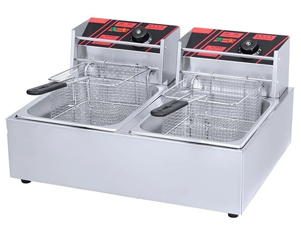 Stainless Steel Electric 2-Tank 2-Basket Fryer Machine Potato Chips Fryer Kitchen Use