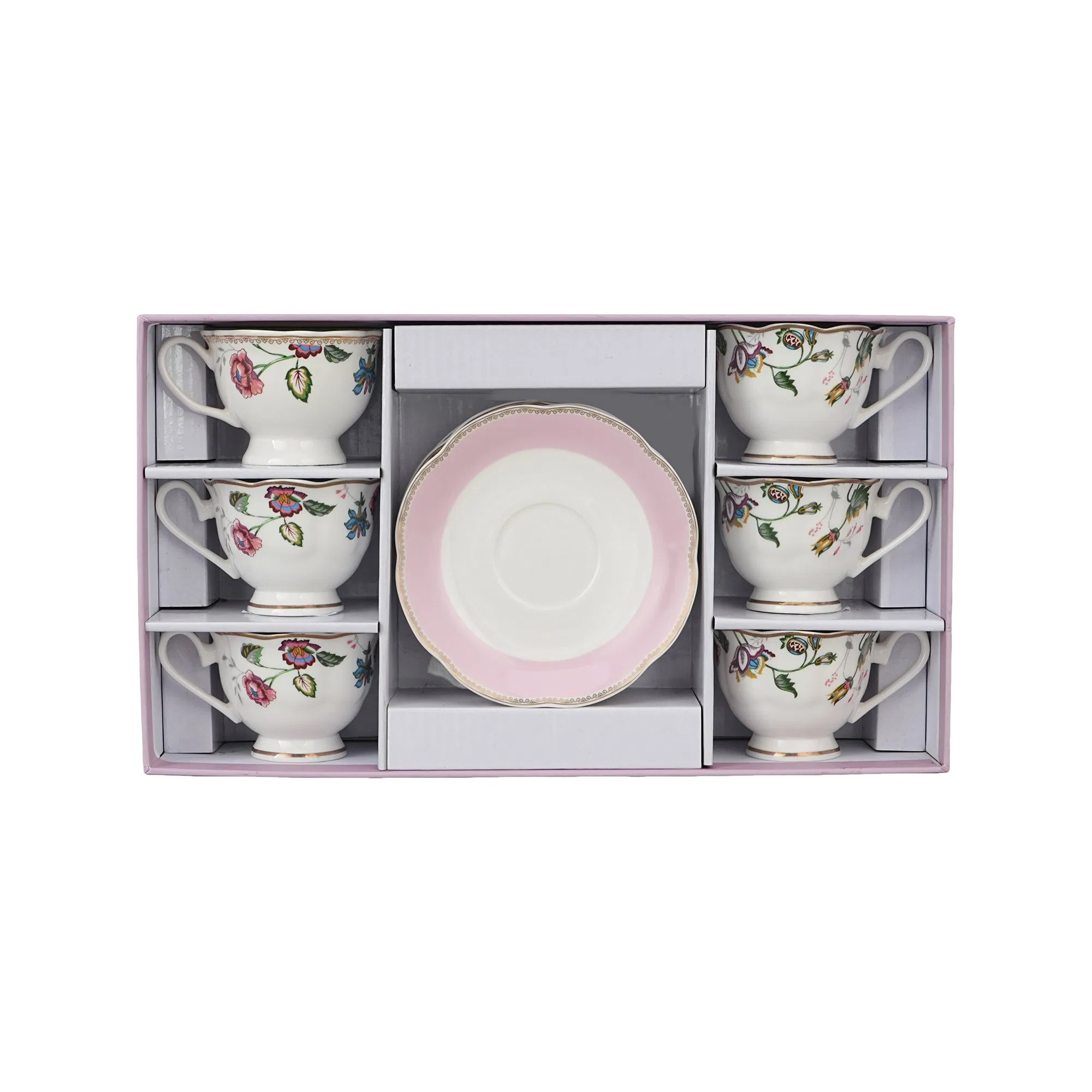 Wholesale Set of 6 Gift Box Floral Ceramic 220ml Coffee Tea Cup