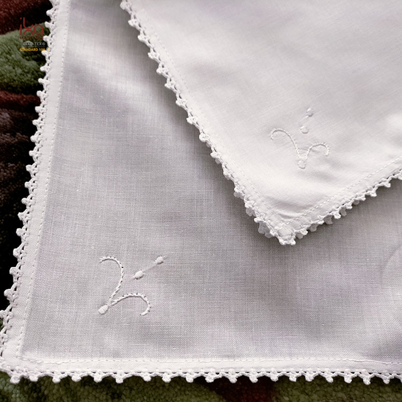 Wholesale Home Decoration Party Beverage Color Custom Printed White Embroidered Logo Lace 100% Cotton Napkins with Hemstitch