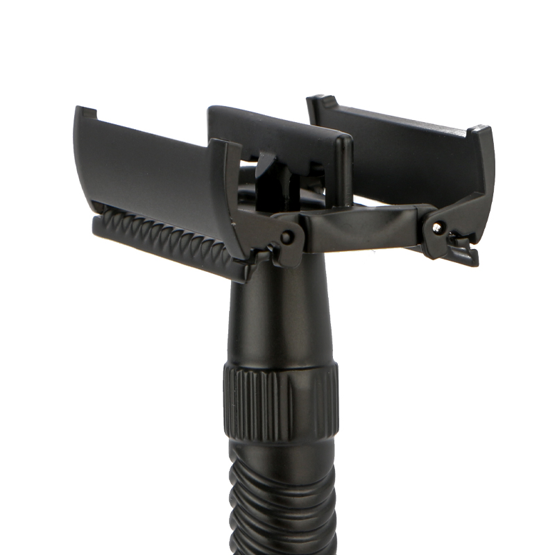 New Arrival Zinc Alloy Material Double Edge Blade Men Shaving Butterfly Twist to Open Metal Black Color Safety Razor