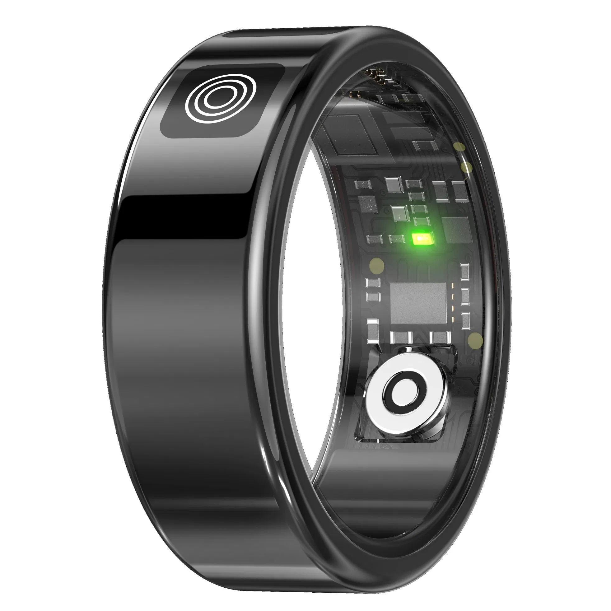 Sr08 Digital Display Smart Ring, Sleep Tracker Blood Oxygen Heart Rate Monitor Ring with Charging Case - Bright Black / Size 8