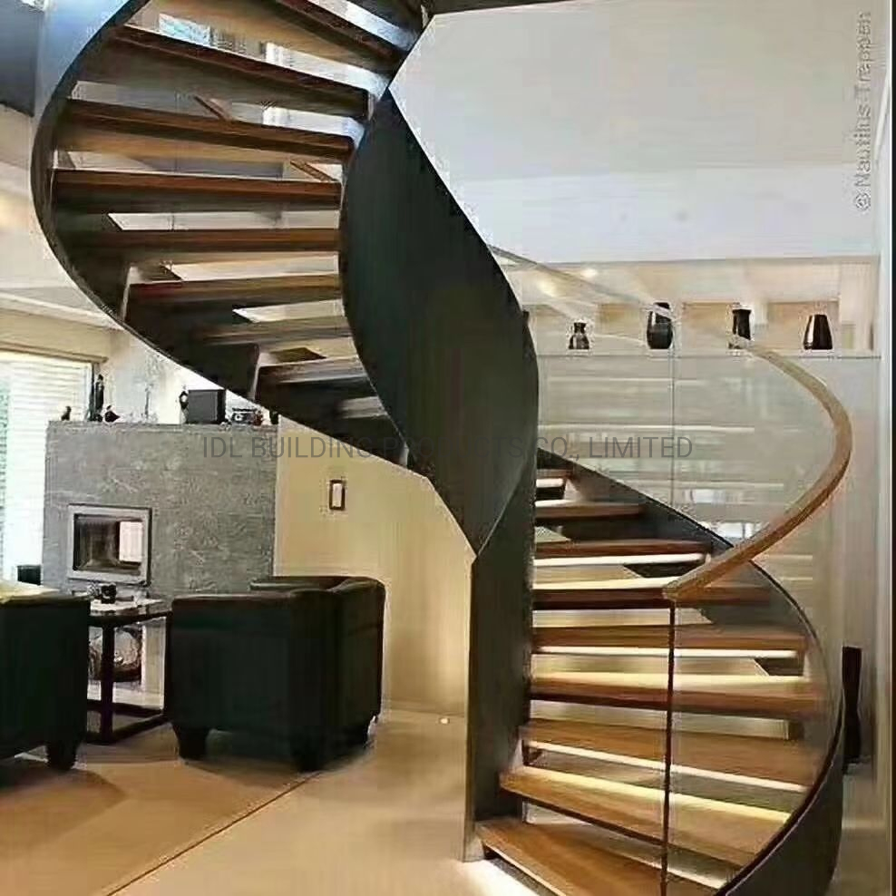American Vintage Classic Style Wood Handrail Wrought Iron Balustrade Staircase for Sale Spiral/Circular/Curved Staircase