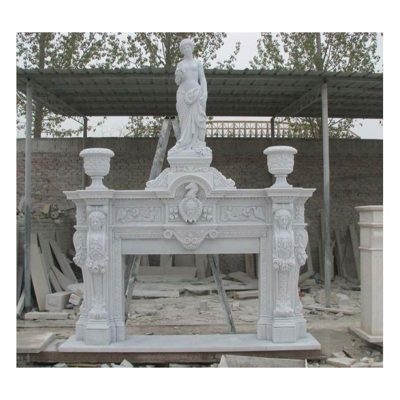 Western Style White Marble Fireplace with Women Statue