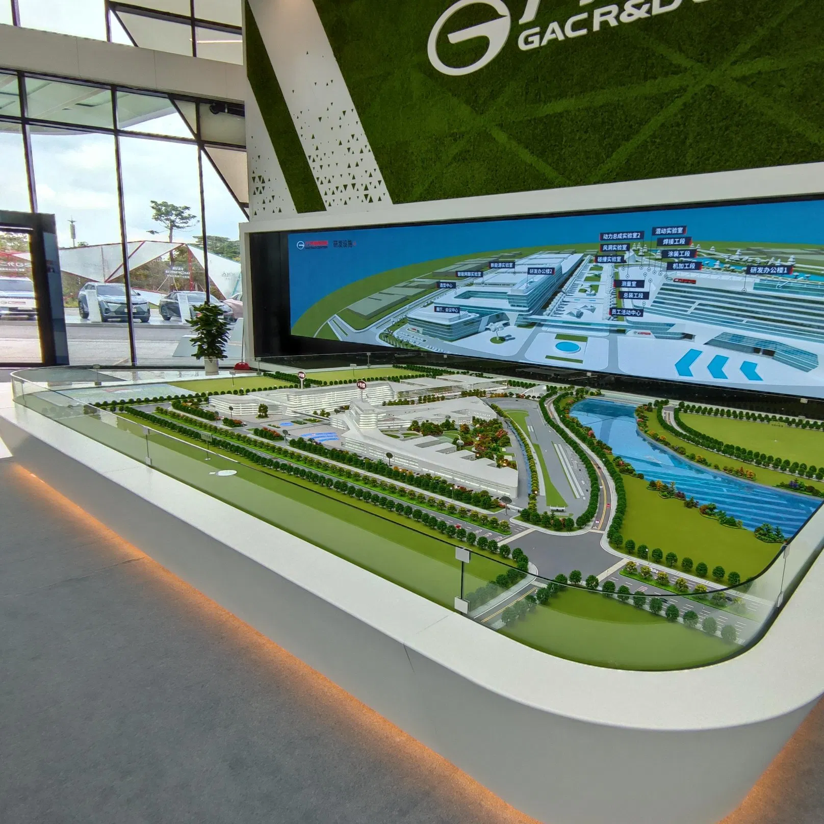 a Large Modern Automotive Factory Building Model Used to Showcase The Complete Layout