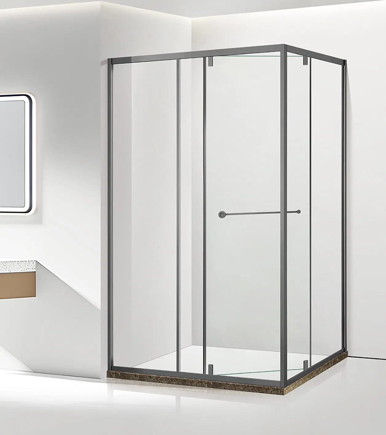 Shower Glass Door Enclosure Safety Stainless Steel Frame Rectangle Sliding Shower Door