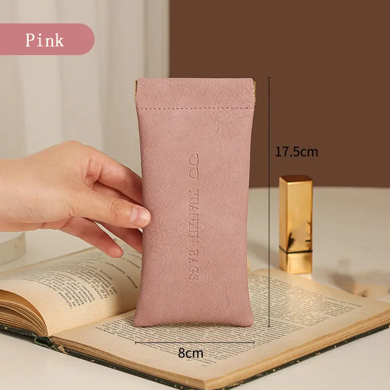 Magnetic Automatic Closing Portable Squeeze Leather Glasses Bag Protective Case Soft Sunglasses Pouch