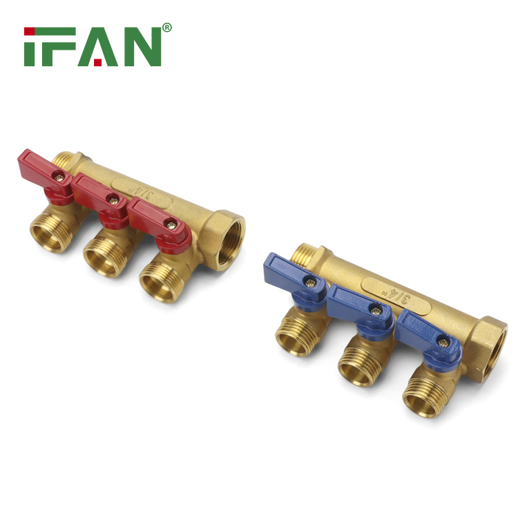 Ifan Professional Manufacture ISO15875 Floor Heating Manifold 3/4"-1" OEM Pex Pipe Manifold Yellow Brass Manifold Without Head