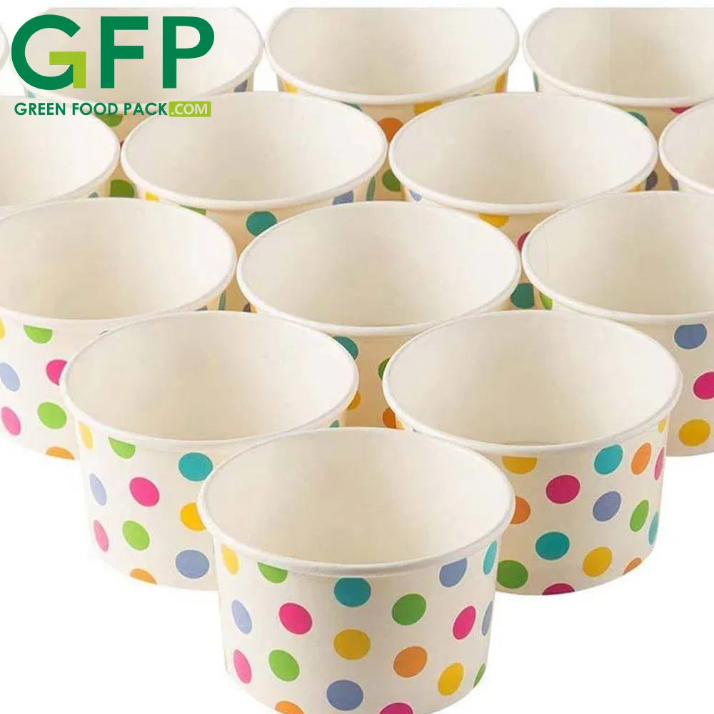 Custom Logo Printed Ice Cream Cup Yogurt Gelato Bowls Disposable Single Wall Paper Cup with Lid