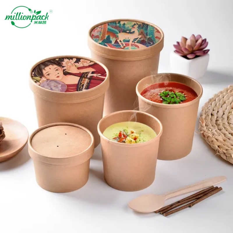 Large Capacity Kraft Paper Soup Bowl Takeaway Food Container for Serving Sizes