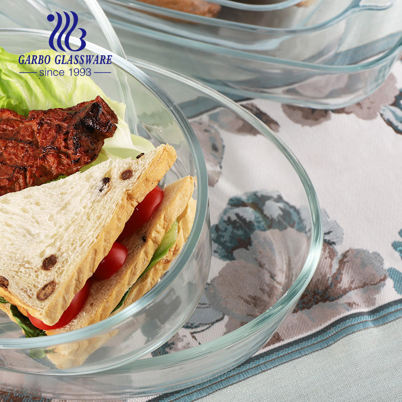 Oval Shape 1000ml 1500ml 2500ml High Borosilicate Bowl Set Glass Dish Glass Bowl Set of 3PCS with Lid Salad Bowl Soup Bowl Glass Baking Pan Set