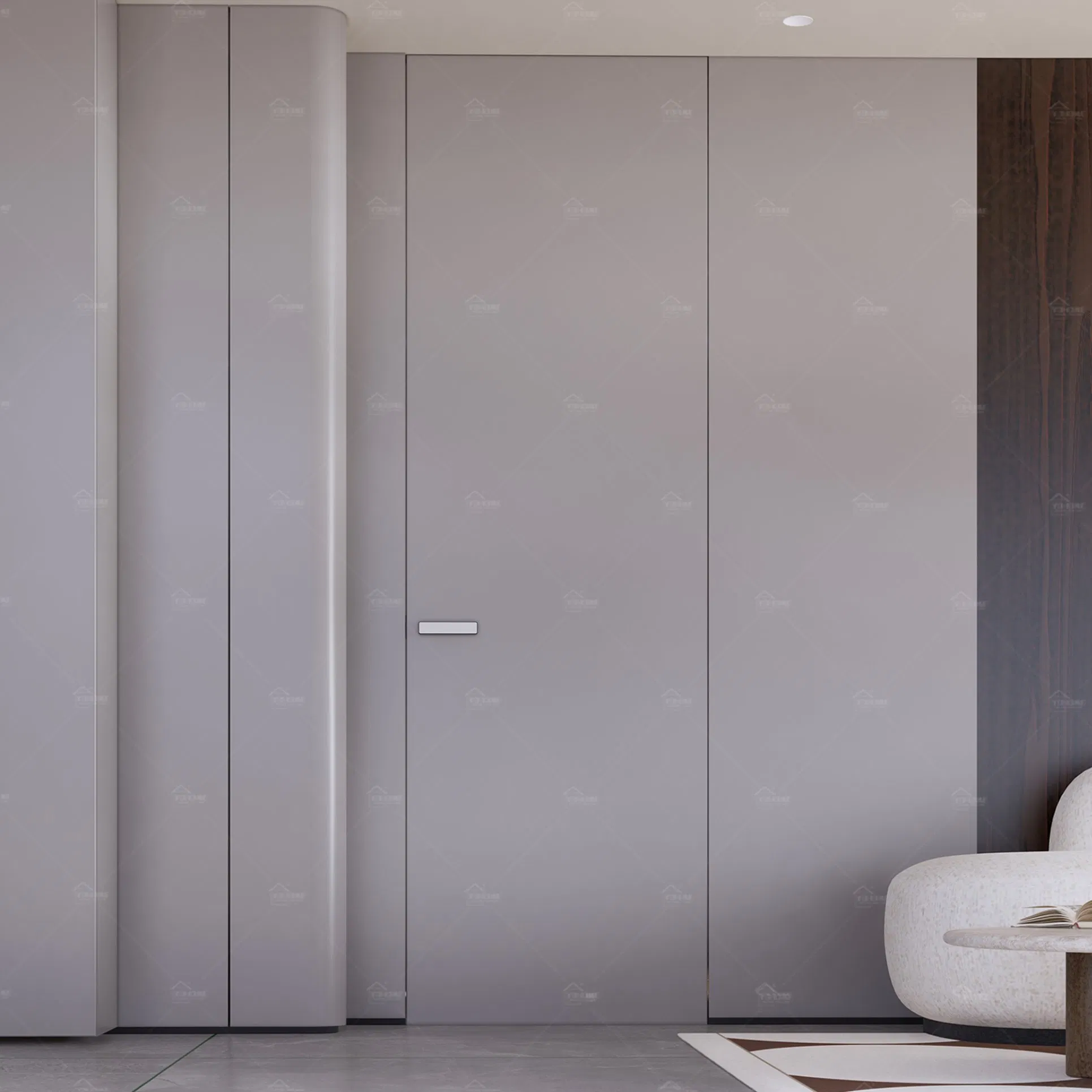 Foshan Yohome Minimalist Fluted Panel Concealed ISO CE Certified Frameless Swing Door for House Villa