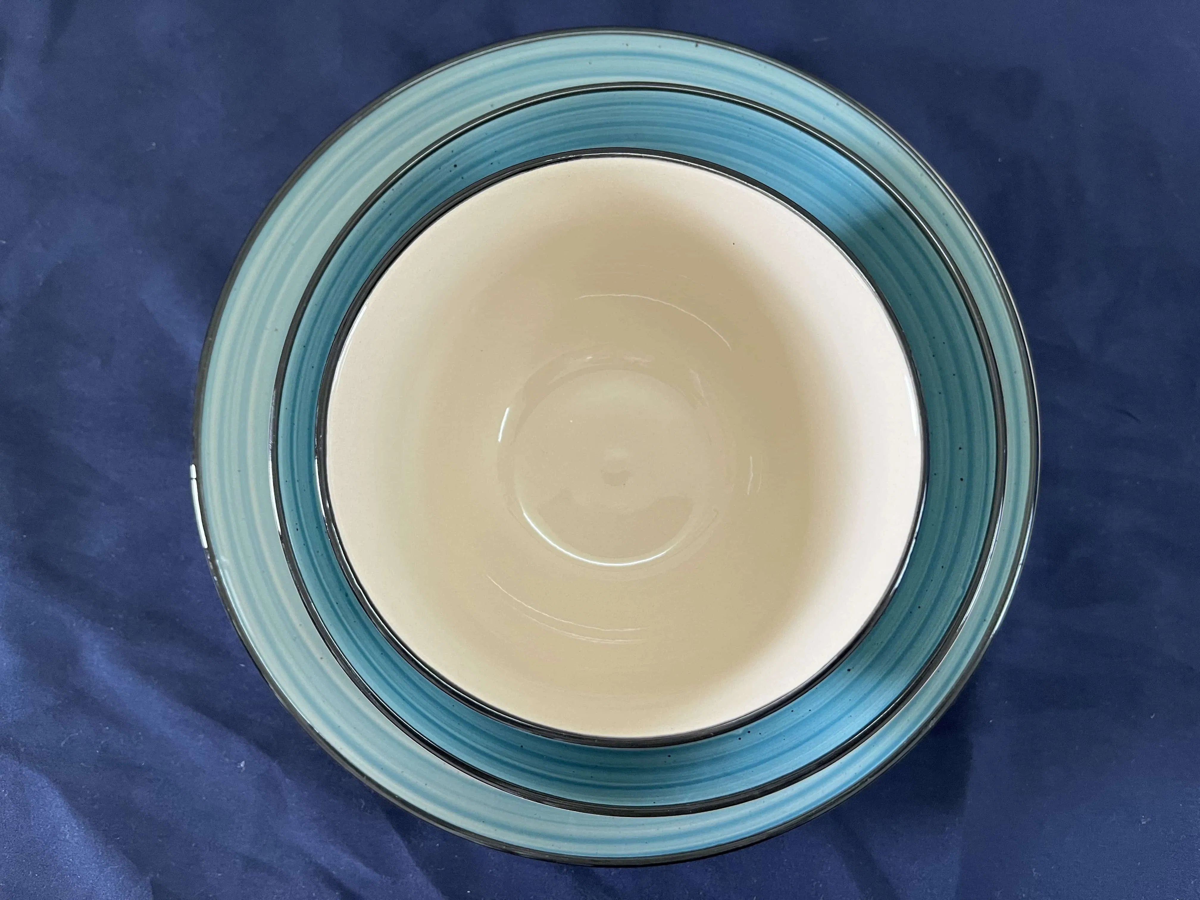 Blue Cross Grain (light brown bottom) Smooth Ceramic Bowl and Plate 4-Piece Set Can Be Customized