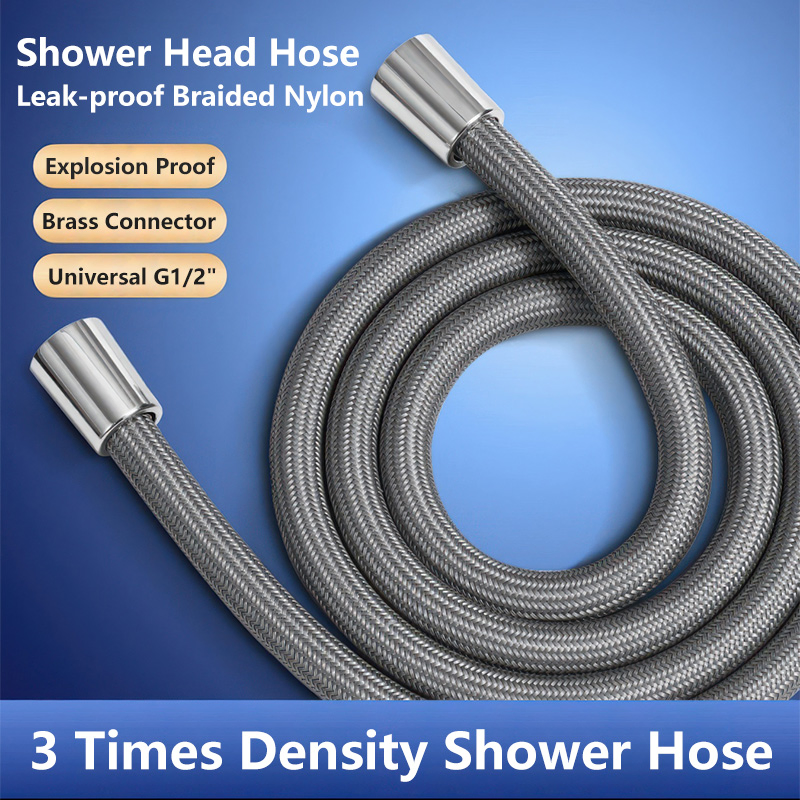 Shower Head Hose Strong 3 Times Density Braided Nylon Anti Leak 1.5m 2m Explosion Proof Solid Brass Insert Nut Showerhead Hose