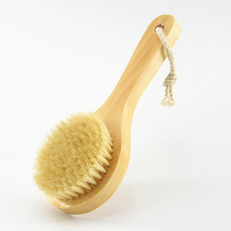 Bathroom Accessories Short Handle Natural Boar Bristle Dry Body Brushes Wooden Wash Scrubber Bath Brush for Wet and Dry Brush