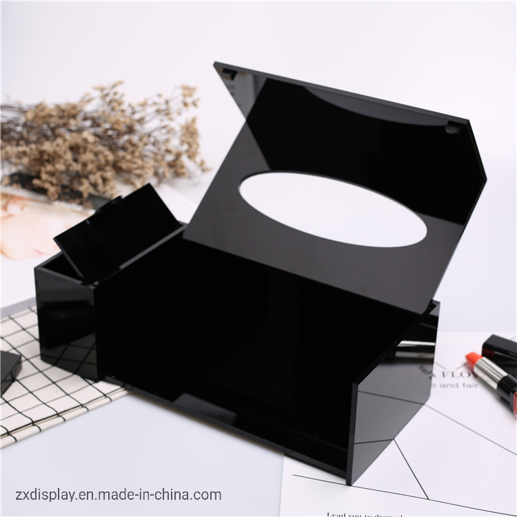 High Quality Acrylic Black Tissue Box Makeup Face Towel Storage Box