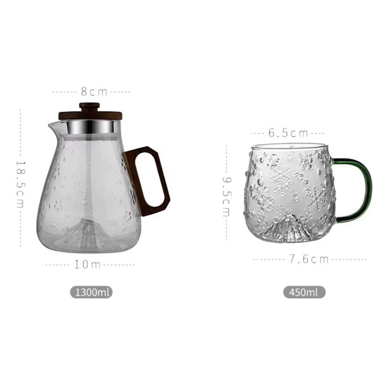 Classic Borosilicate Glass Teapot Set Wood Handle Includes Water Filter Kettle Pitcher Jug