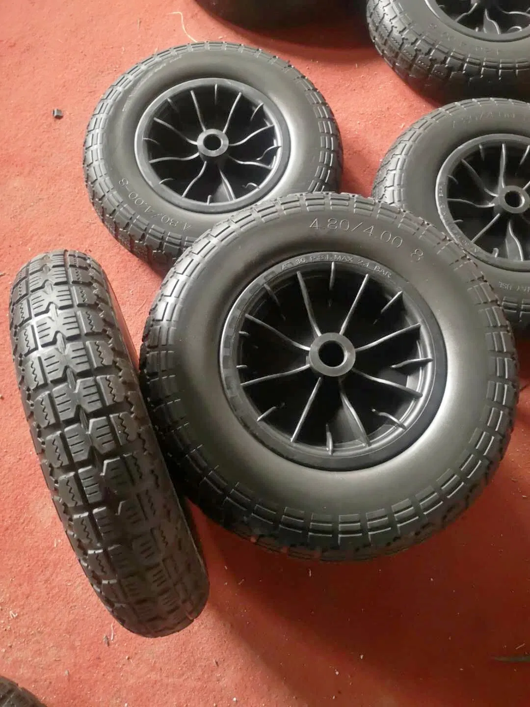 Small Wheelbarrow Wheel Kit Flat Free Rubber Solid Wheels for Yard Carts