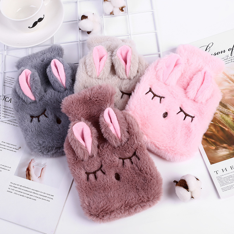 Winter Cartoon Rabbit Hand Warmer Hot Water Bag with Plush Cover