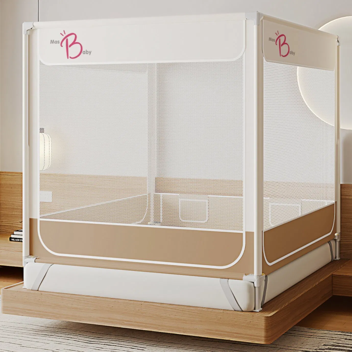 2-in-1 Mosquito Net & Bed Rail, U-Shaped 3-Door Design with Reinforced Thick Pol