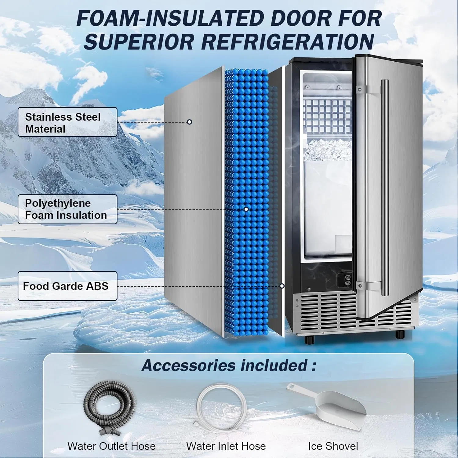 Under Counter / Freestanding Ice Maker Machine Commercial - 50kgs/24h with Reversible Door