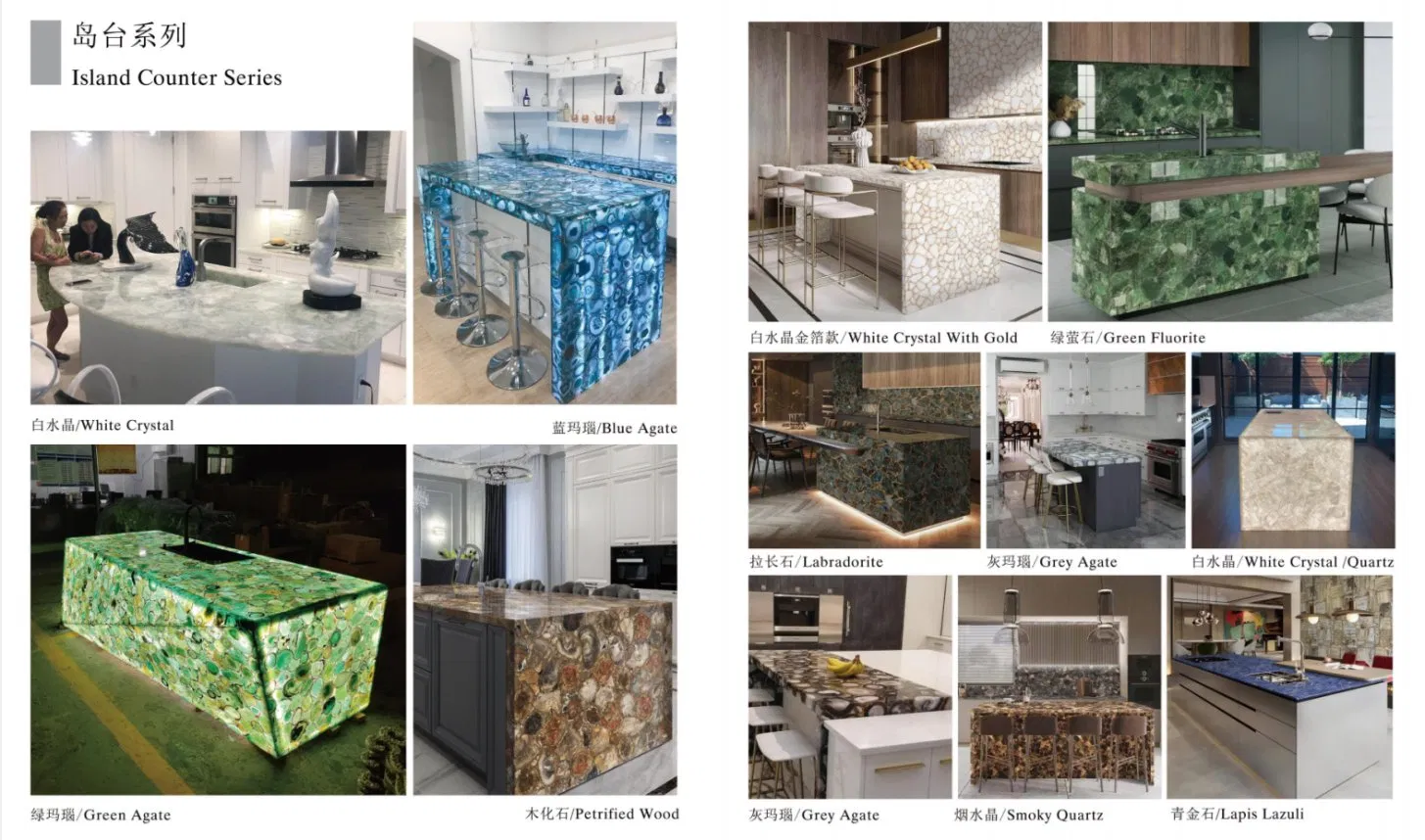 Semi Precious Stone/Agate/Crystal Stone Series Hardness High Transparency Dining Tables Flooring, Island Platforms, Background Design Wall