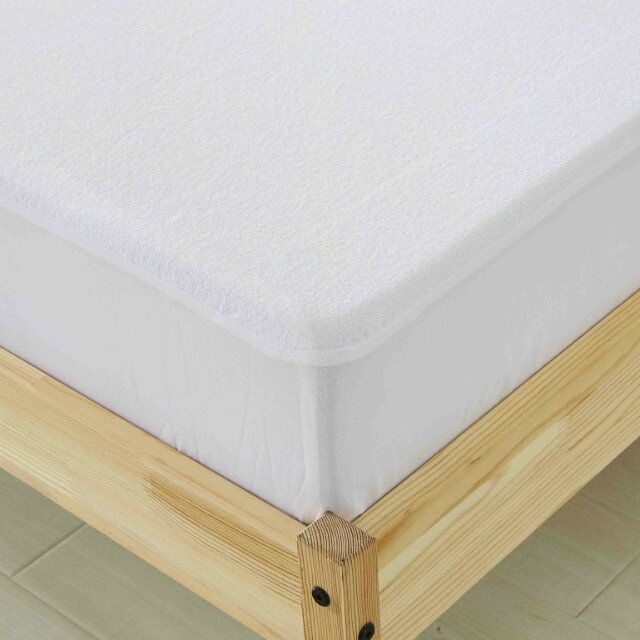 Terry Cotton Waterproof Bed Cover, Deep Pocket Knitted Elastic Skirt Mattress Protector, Breathable Fitted Sheet